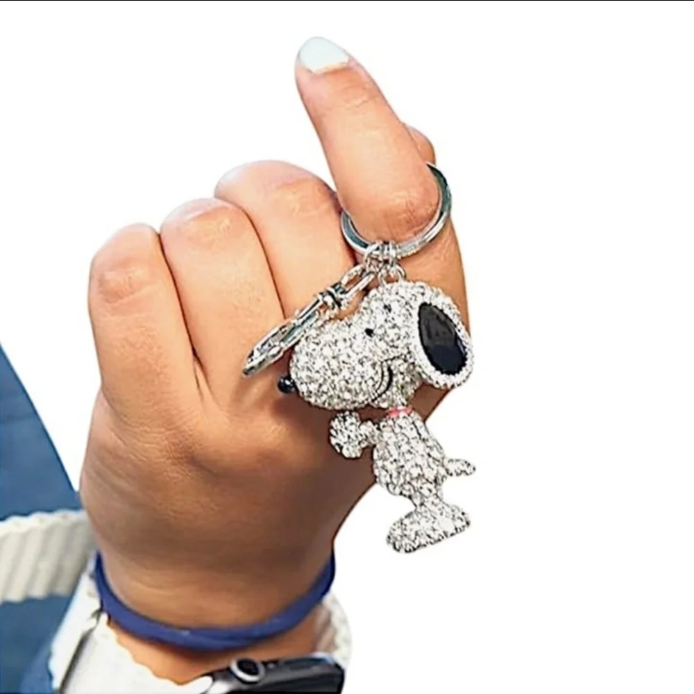 🩶▪️Peanuts▪️snoopy Crystal Bling 3D Keychain-Sparkling peanut  bag Charm